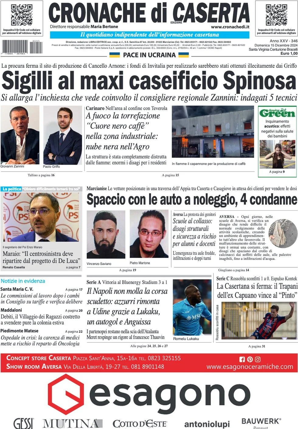 anteprima della prima pagina di cronache-di-caserta del 15/12/2024