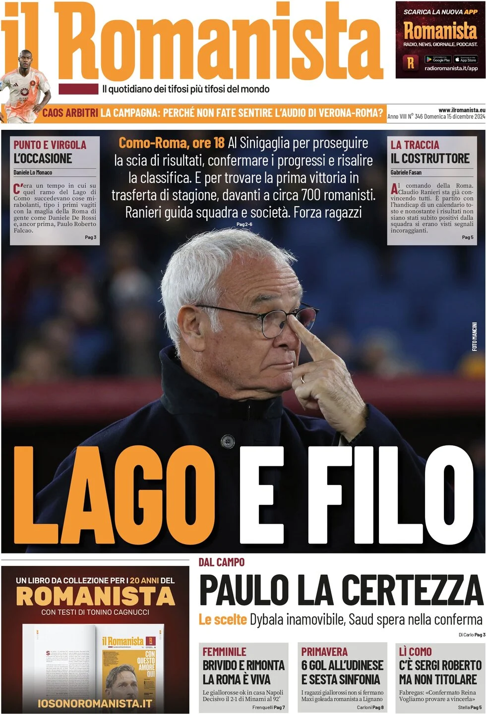 anteprima della prima pagina di il-romanista del 15/12/2024