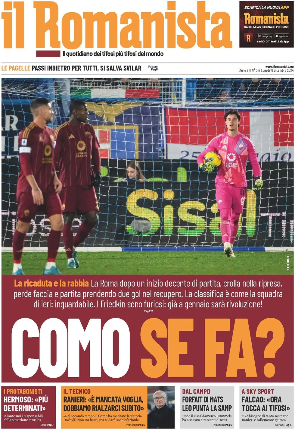 anteprima della prima pagina di il-romanista del 16/12/2024