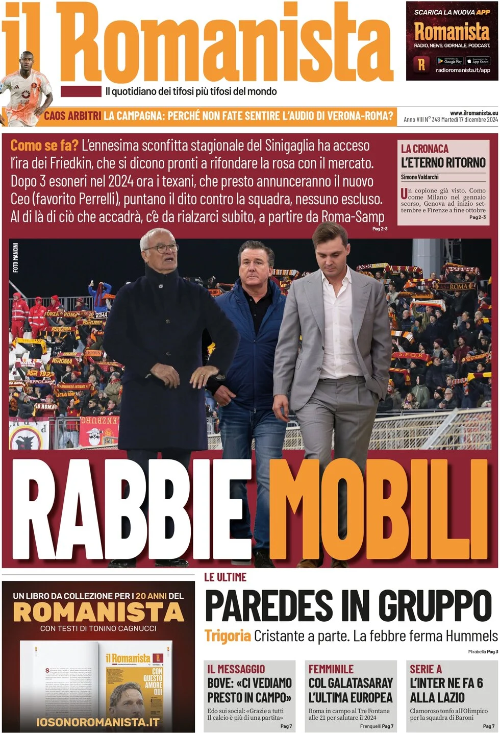 anteprima della prima pagina di il-romanista del 17/12/2024