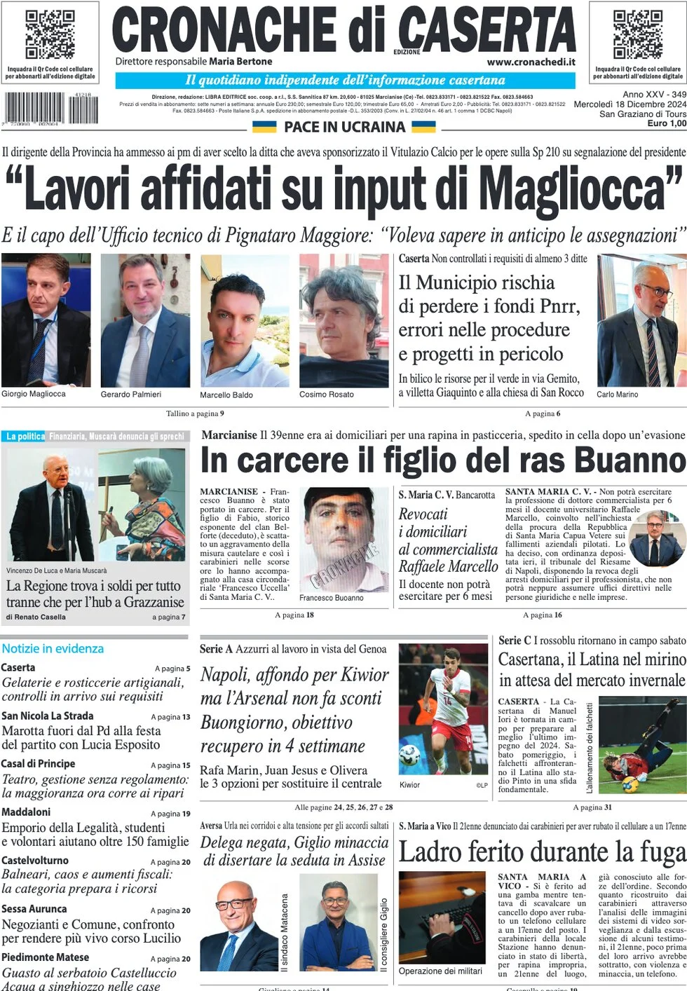 anteprima della prima pagina di cronache-di-caserta del 18/12/2024