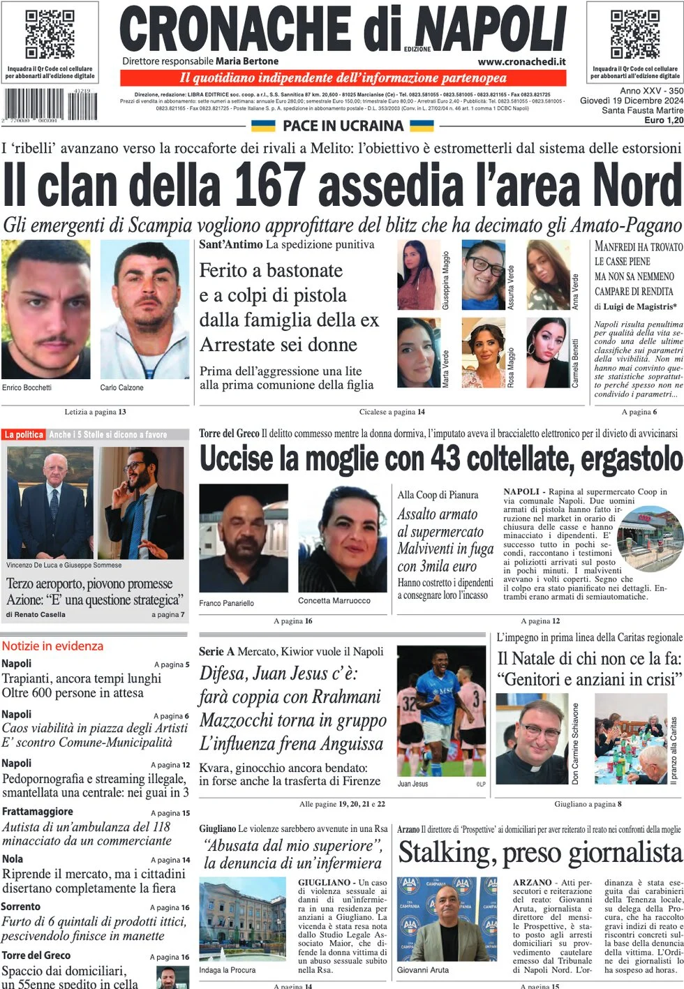 anteprima della prima pagina di cronache-di-napoli del 19/12/2024