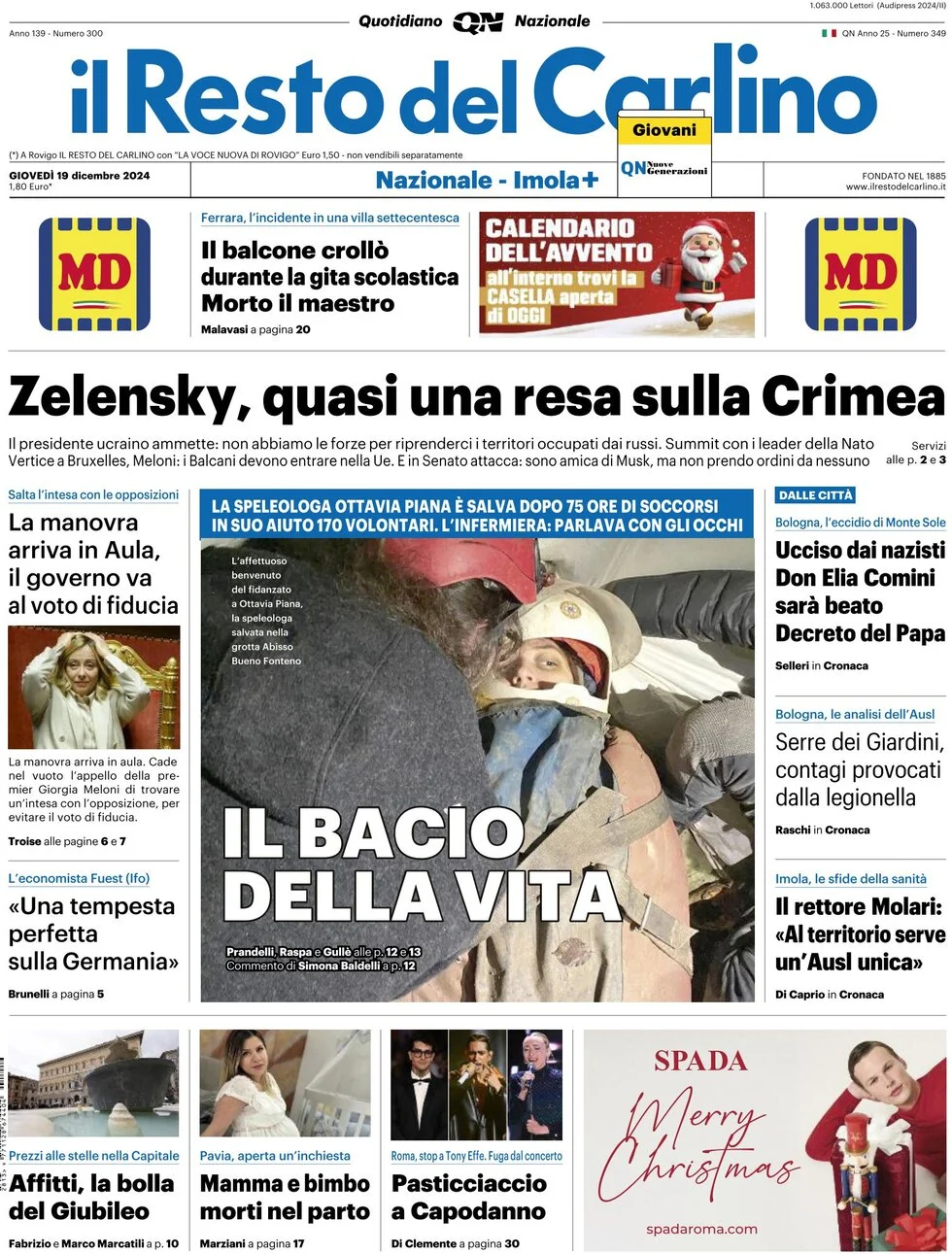 anteprima della prima pagina di il-resto-del-carlino del 19/12/2024