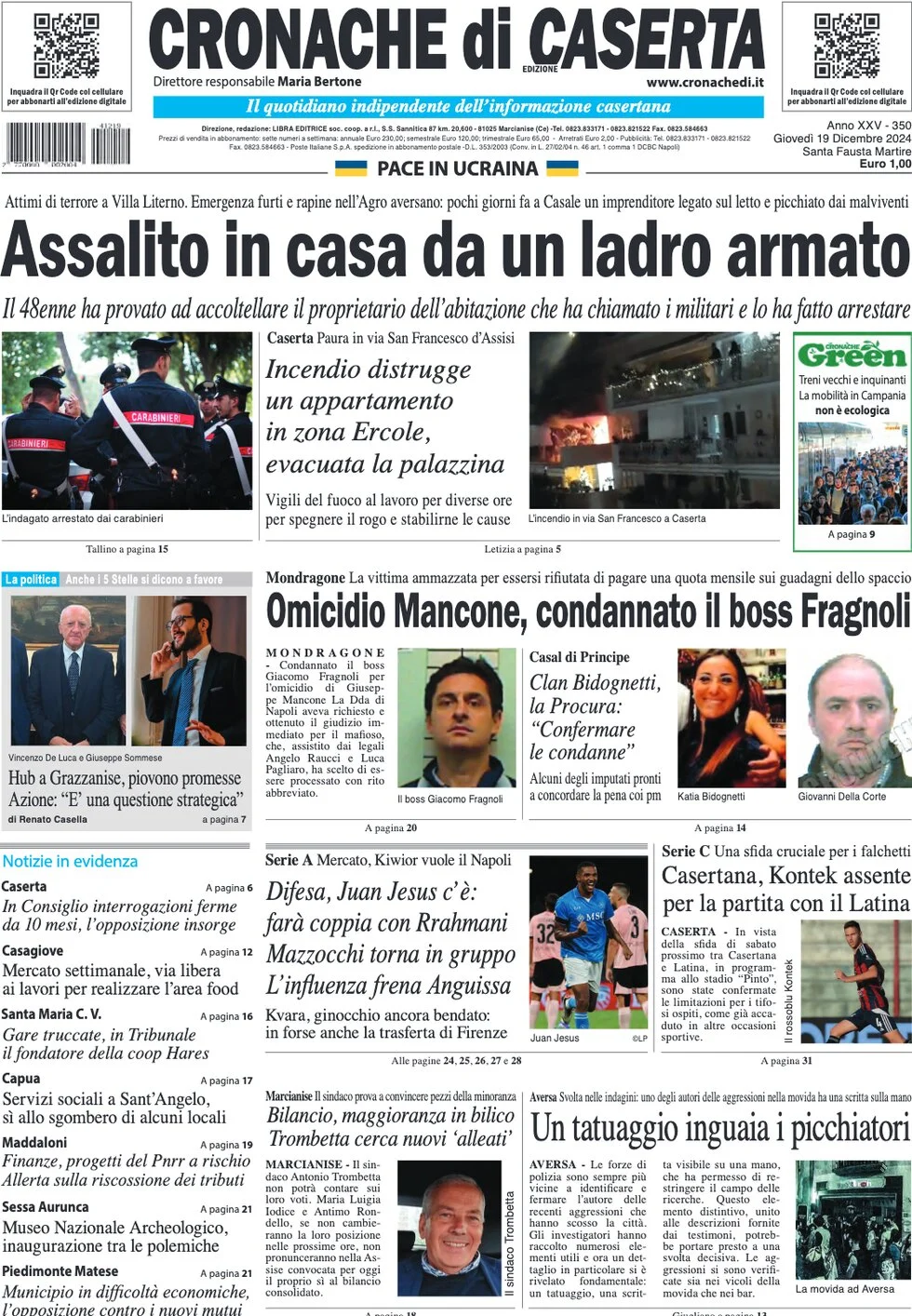 anteprima della prima pagina di cronache-di-caserta del 19/12/2024