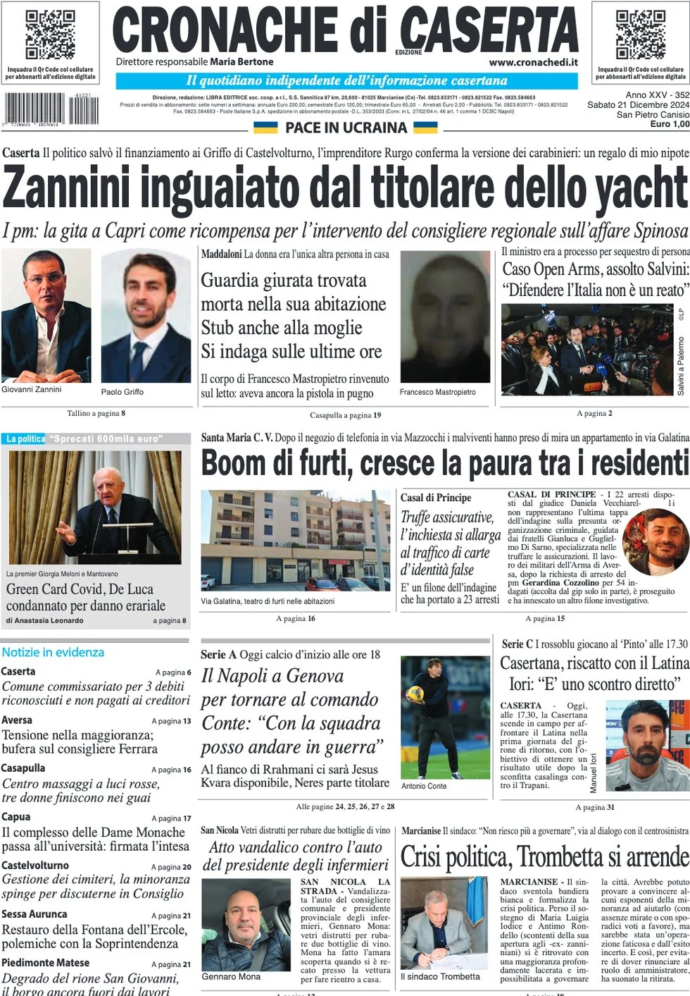 anteprima della prima pagina di cronache-di-caserta del 21/12/2024