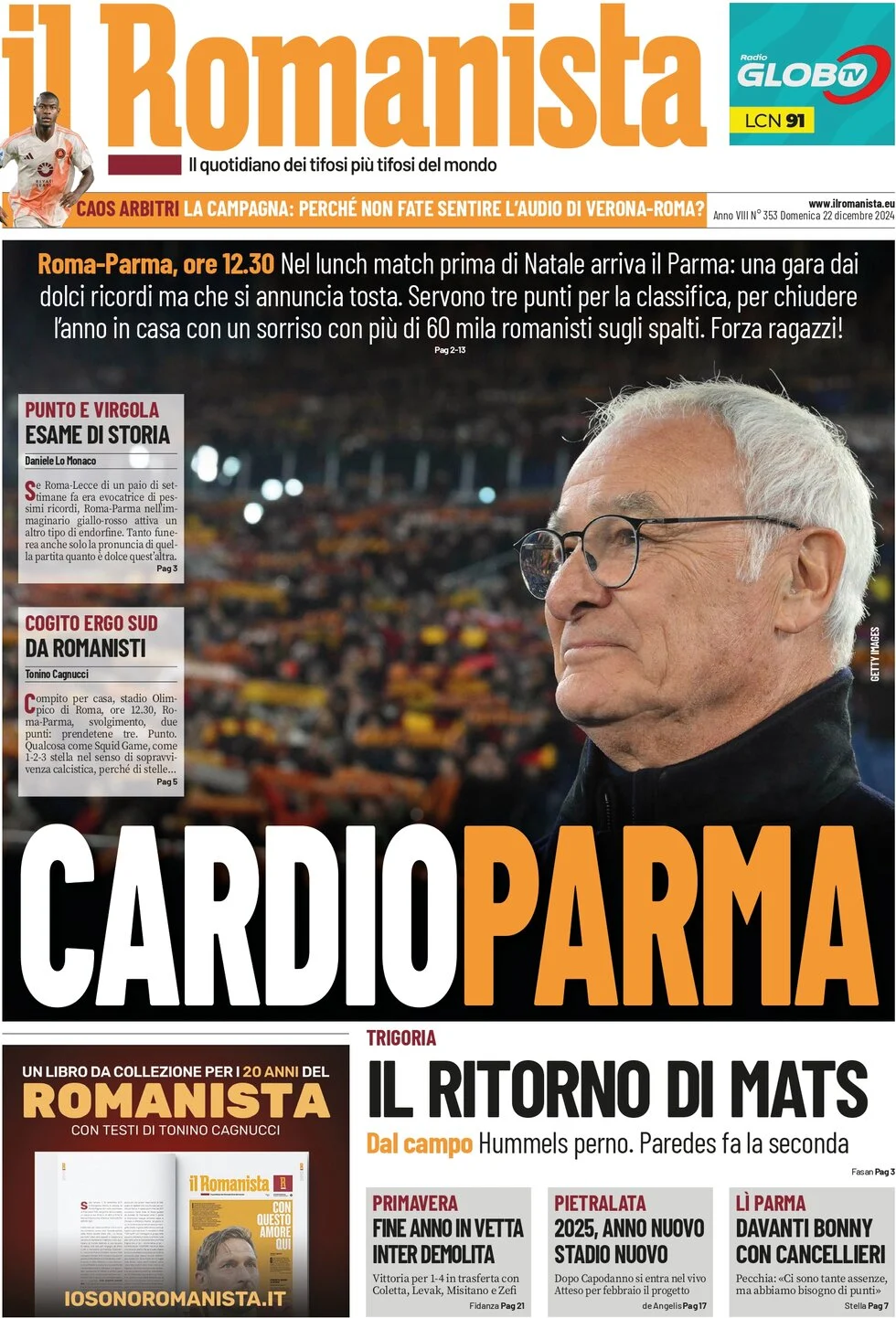 anteprima della prima pagina di il-romanista del 22/12/2024