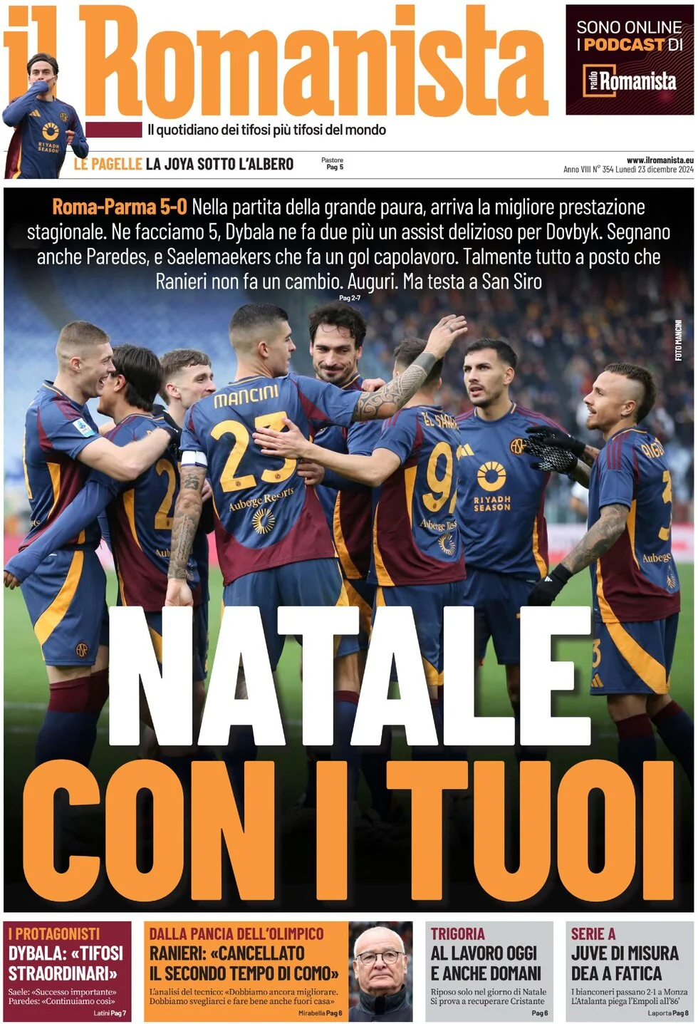 anteprima della prima pagina di il-romanista del 23/12/2024