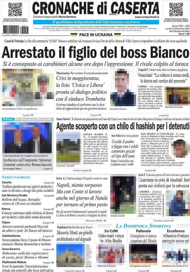 anteprima della prima pagina di cronache-di-caserta del 23/12/2024