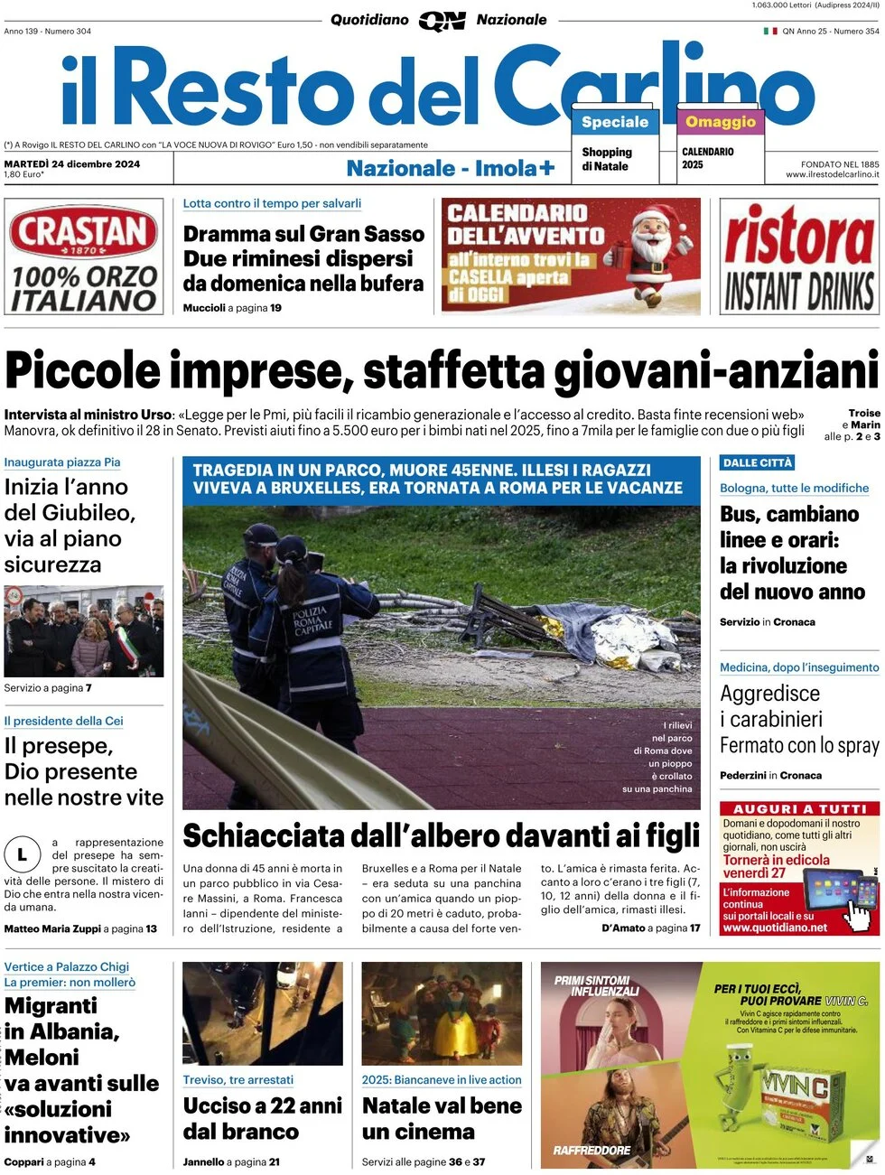 anteprima della prima pagina di il-resto-del-carlino del 24/12/2024