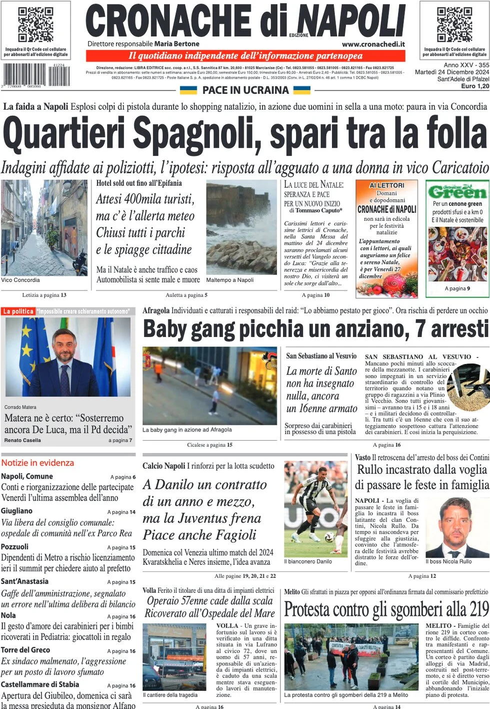 anteprima della prima pagina di cronache-di-napoli del 24/12/2024