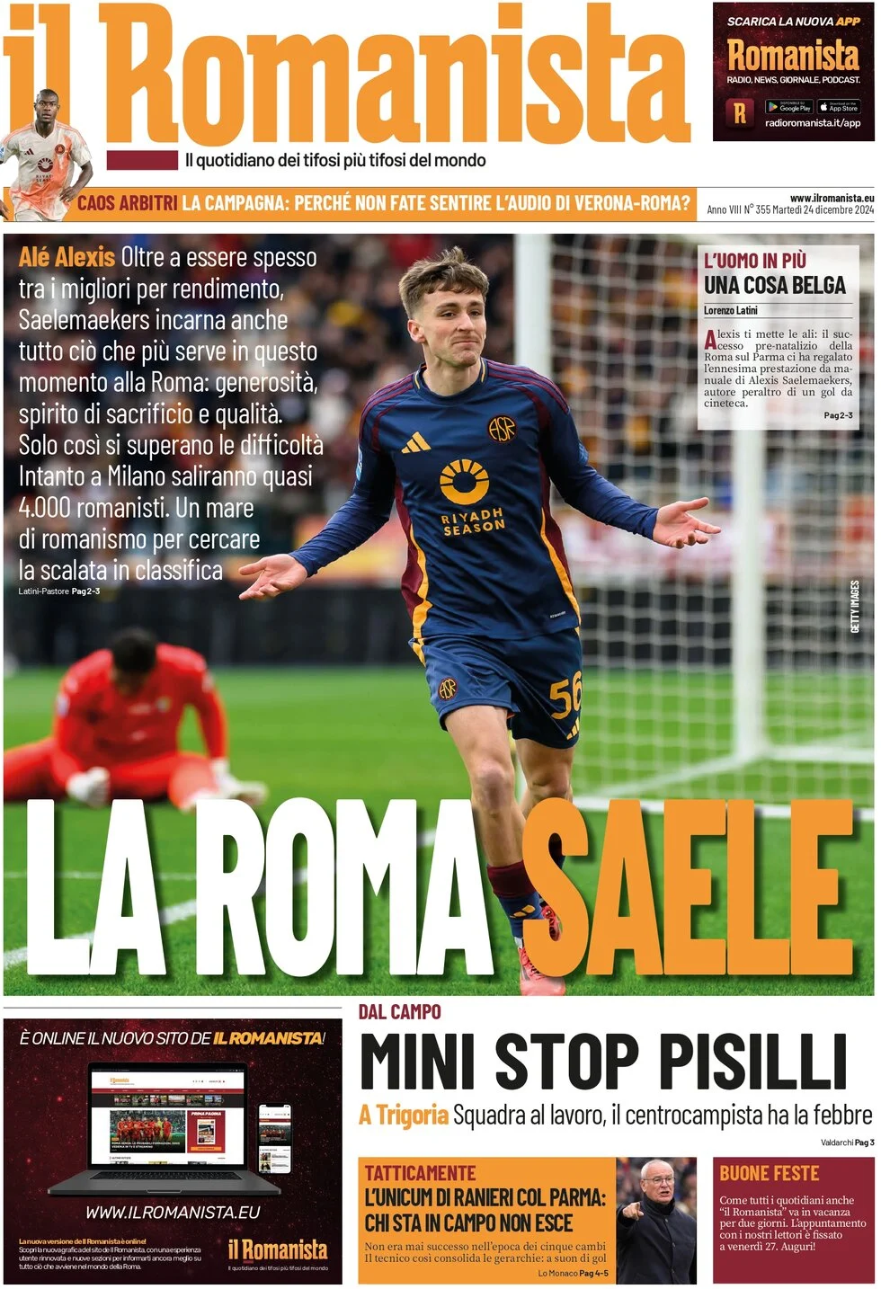 anteprima della prima pagina di il-romanista del 24/12/2024