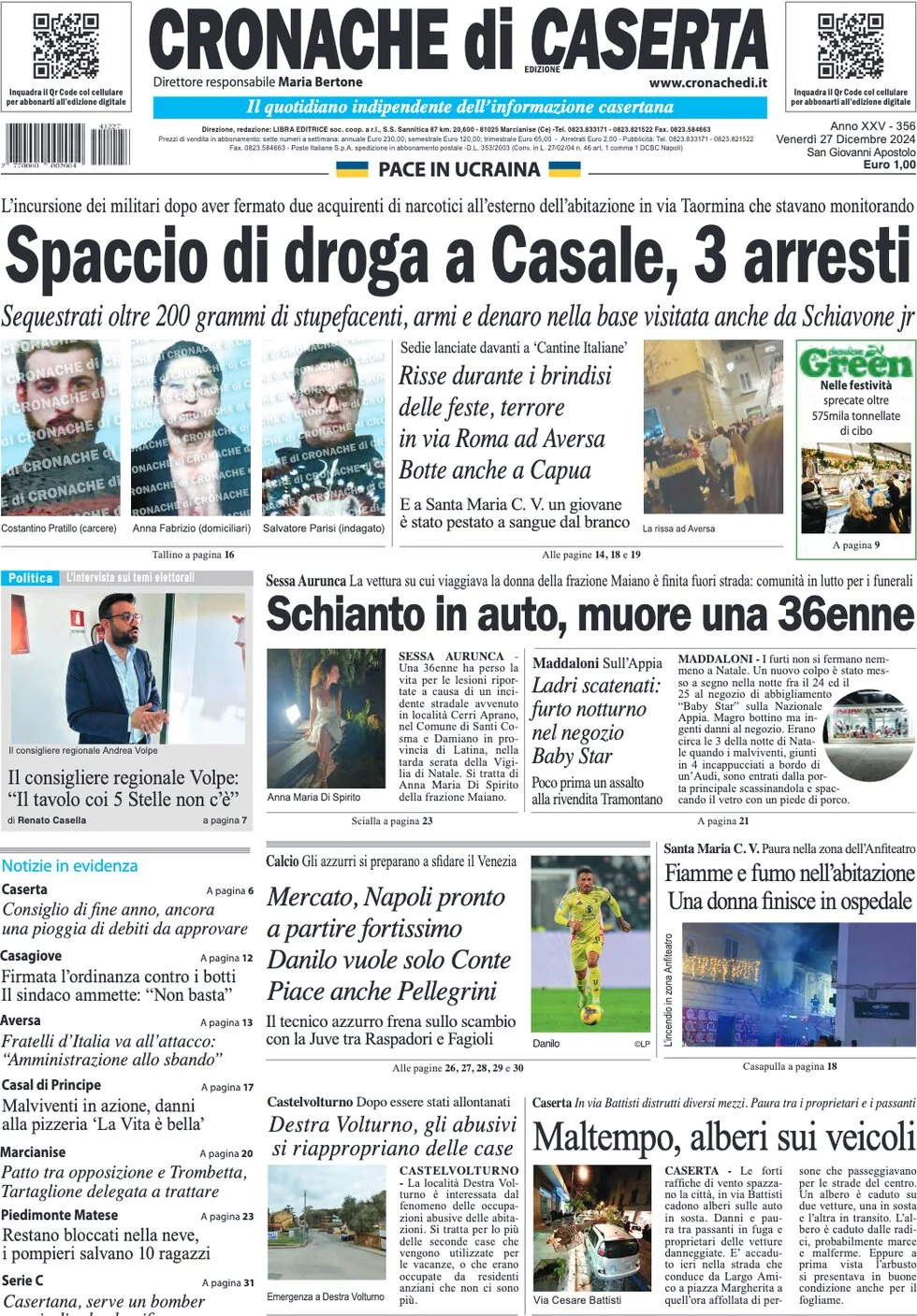 anteprima della prima pagina di cronache-di-caserta del 27/12/2024