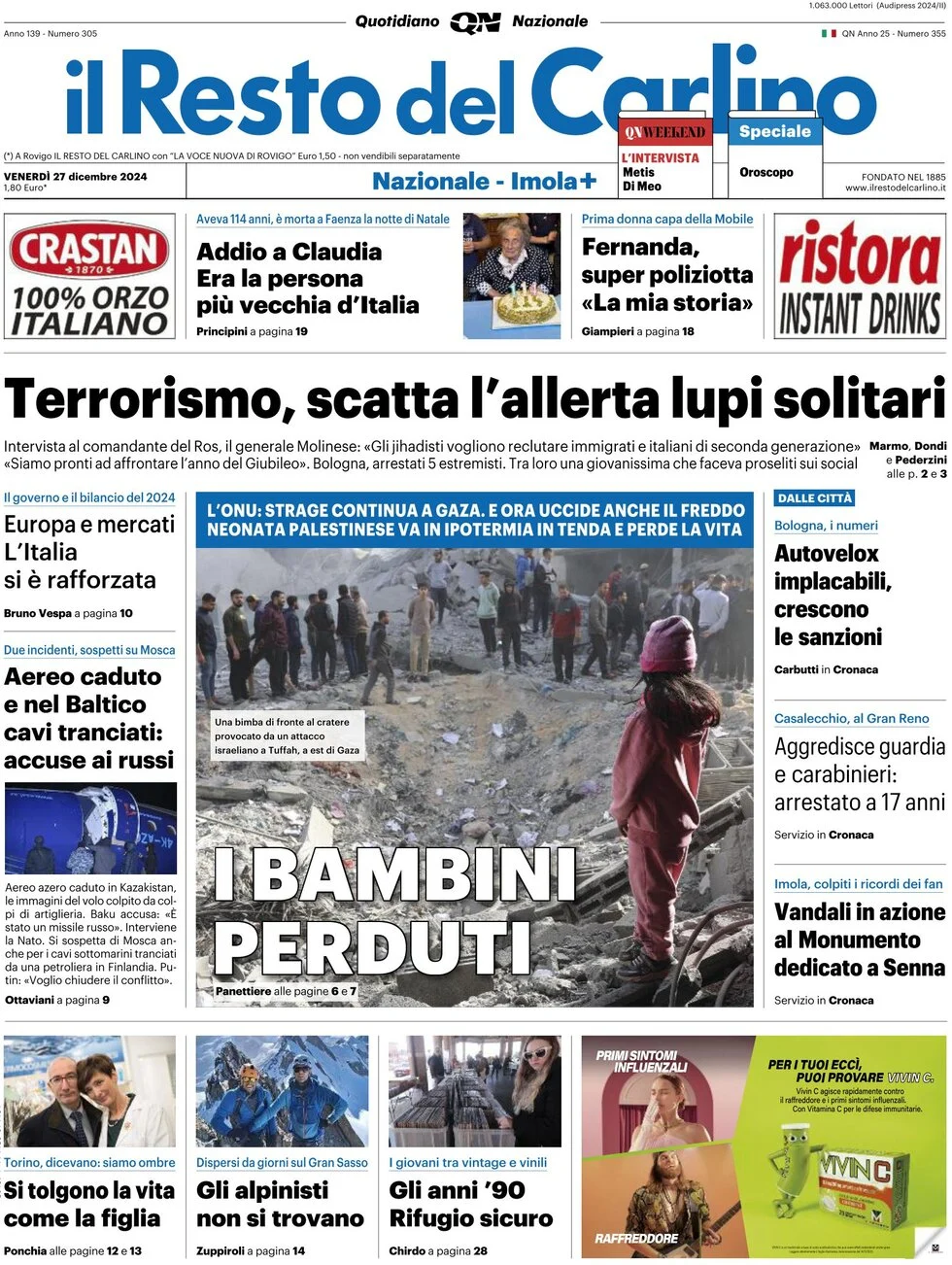 anteprima della prima pagina di il-resto-del-carlino del 27/12/2024