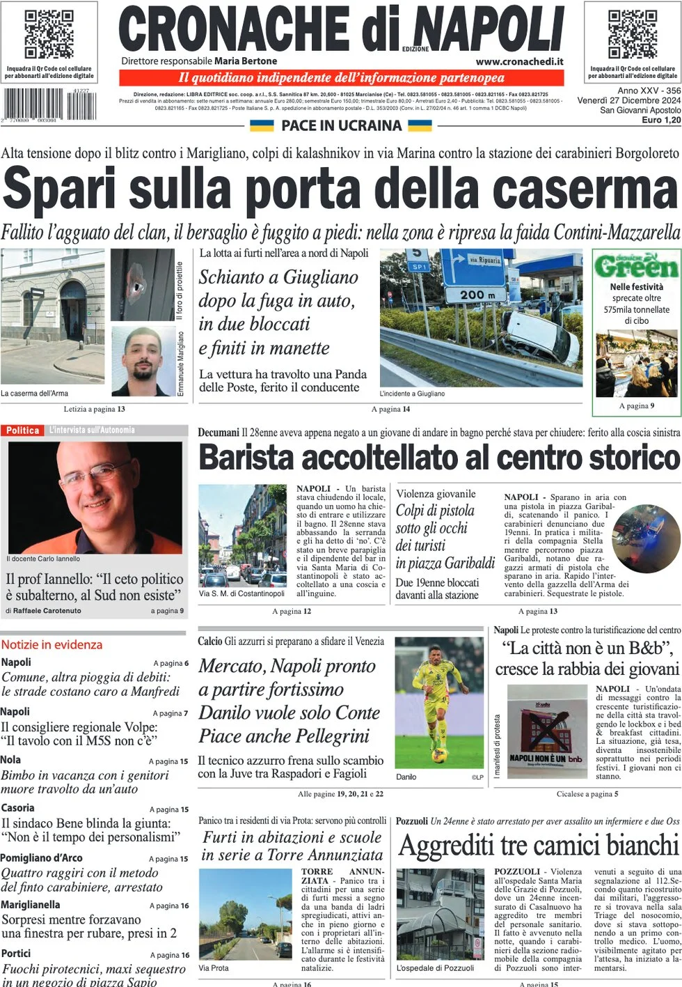 anteprima della prima pagina di cronache-di-napoli del 27/12/2024