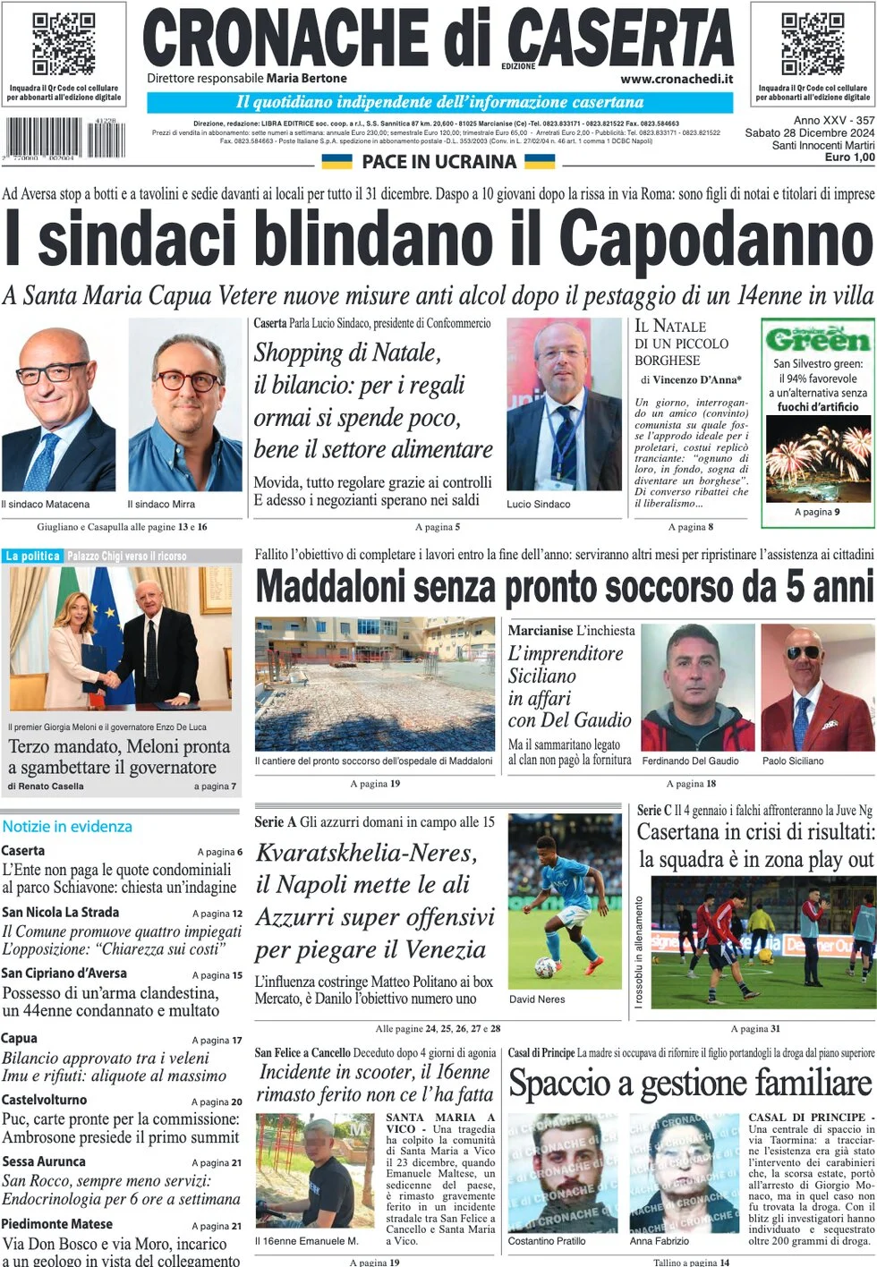 anteprima della prima pagina di cronache-di-caserta del 28/12/2024