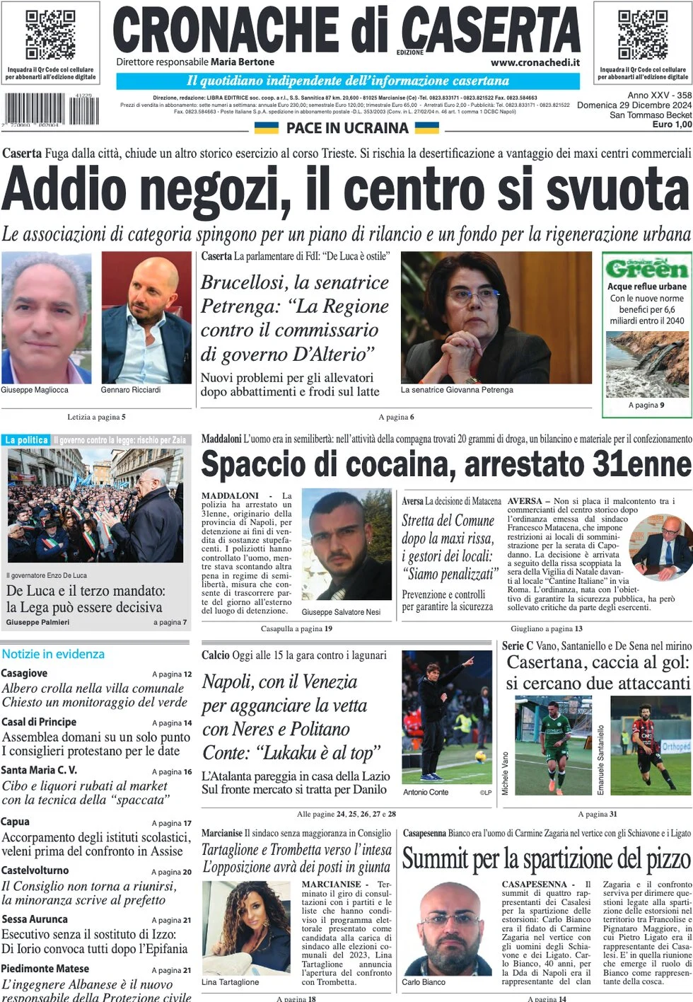 anteprima della prima pagina di cronache-di-caserta del 29/12/2024