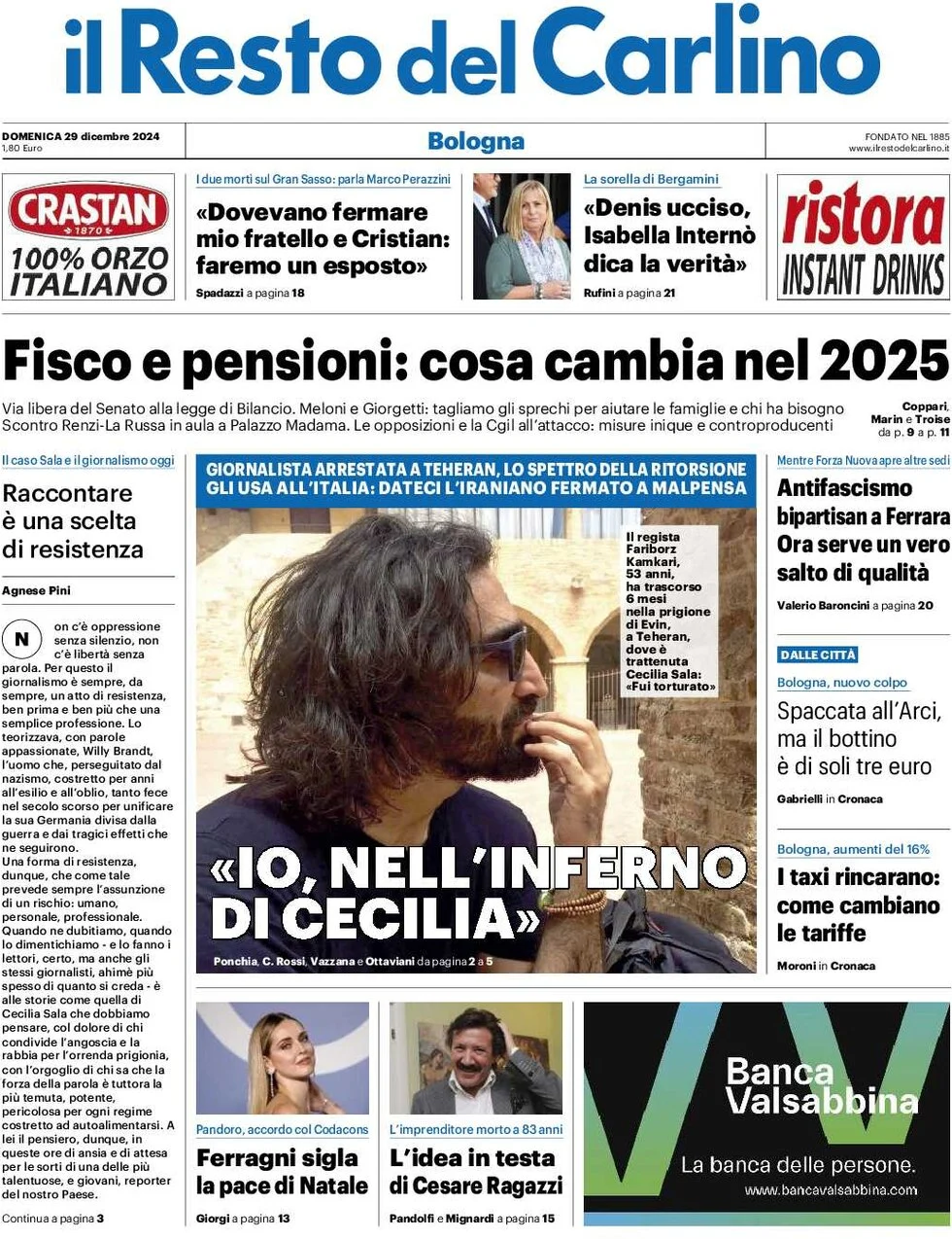 anteprima della prima pagina di il-resto-del-carlino del 29/12/2024
