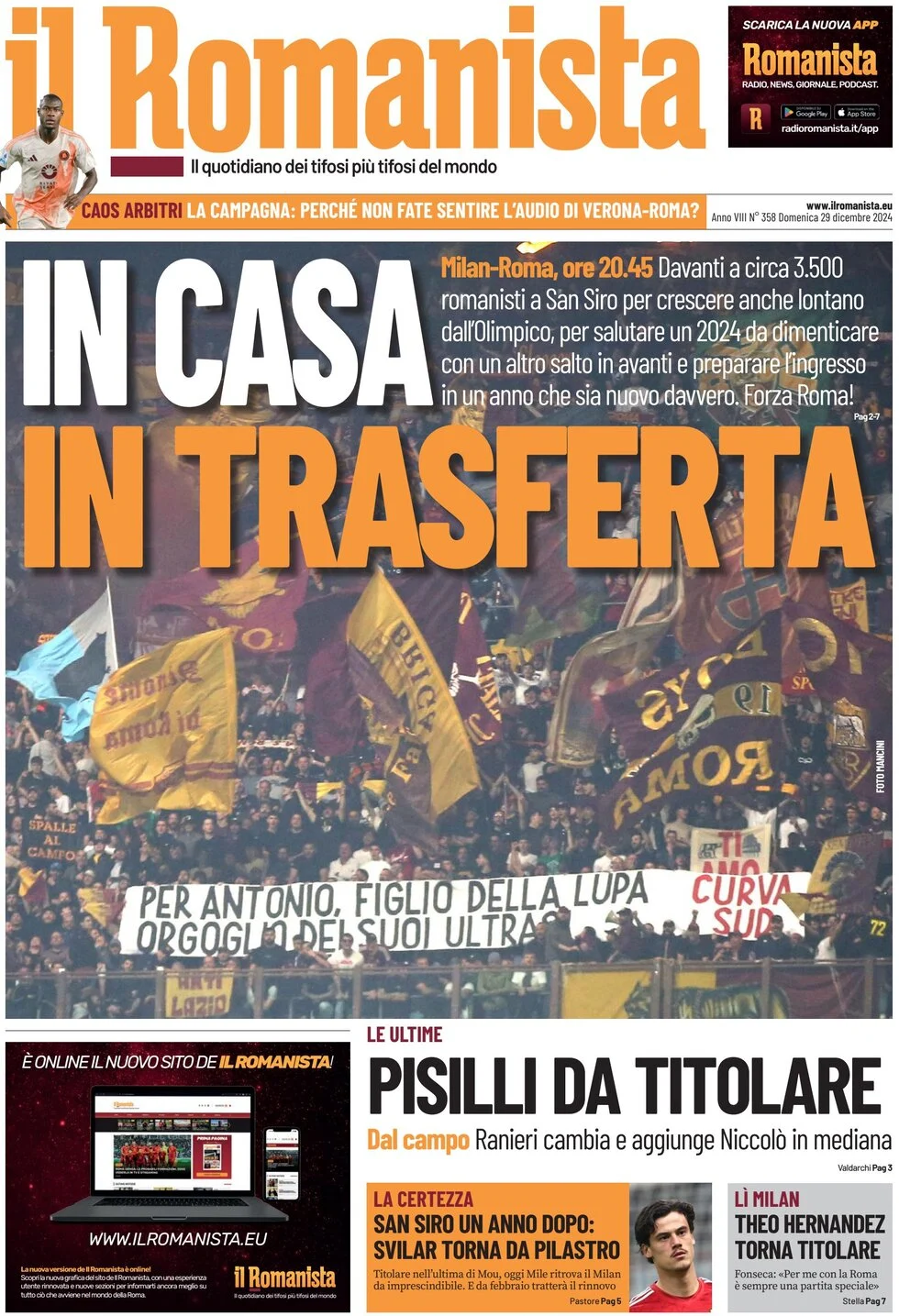 anteprima della prima pagina di il-romanista del 29/12/2024