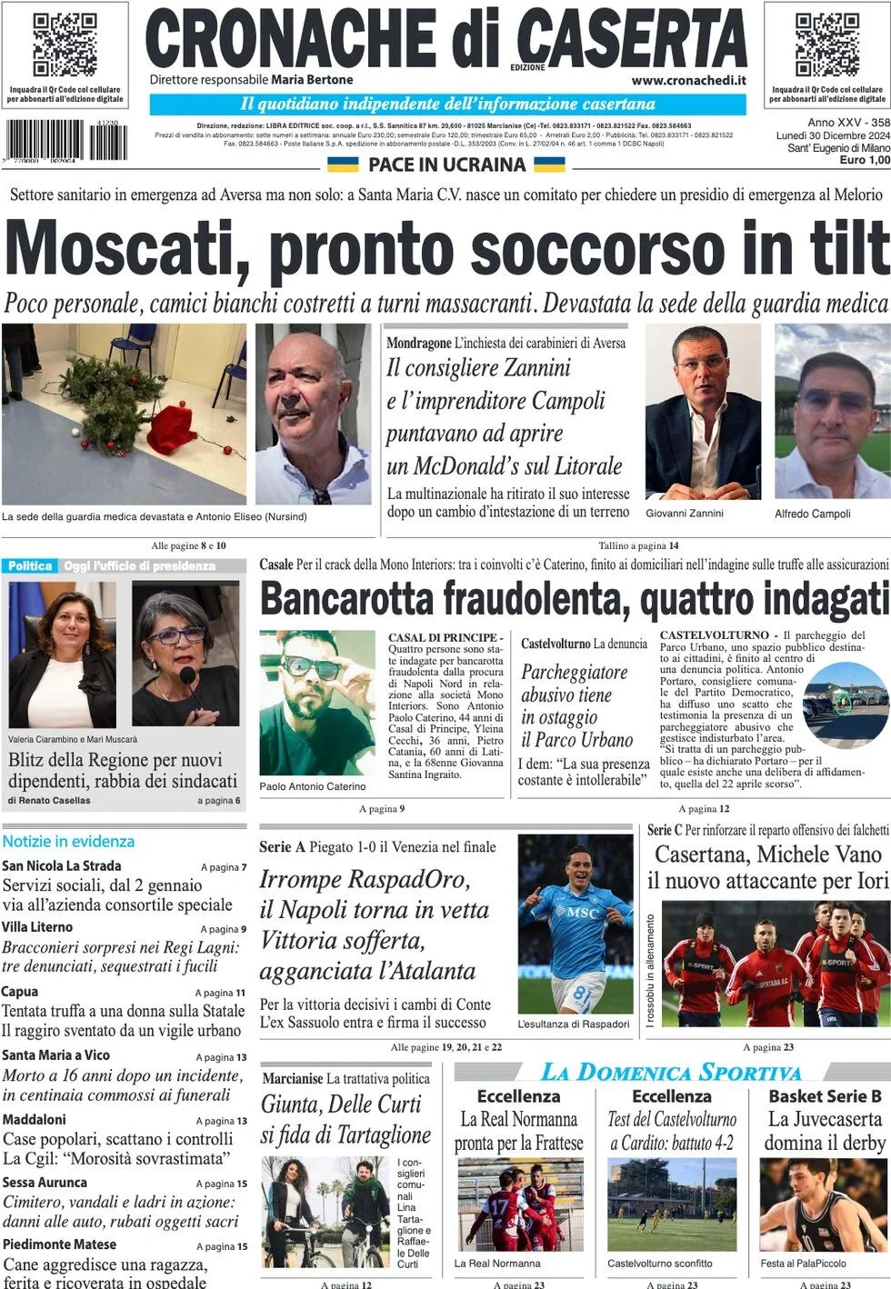 anteprima della prima pagina di cronache-di-caserta del 30/12/2024