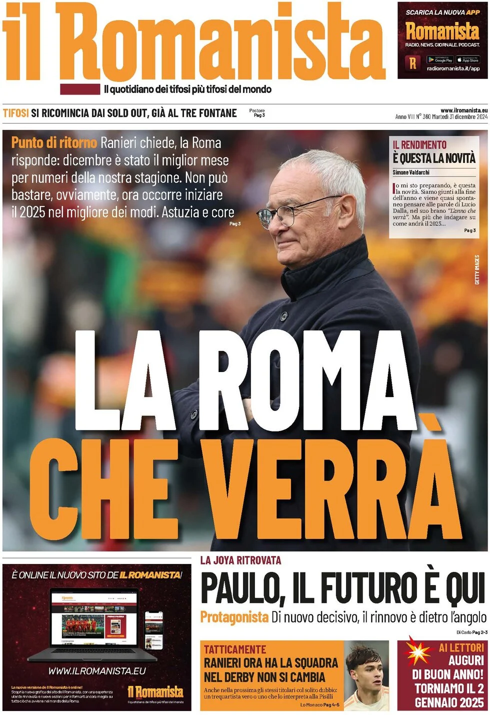 anteprima della prima pagina di il-romanista del 31/12/2024