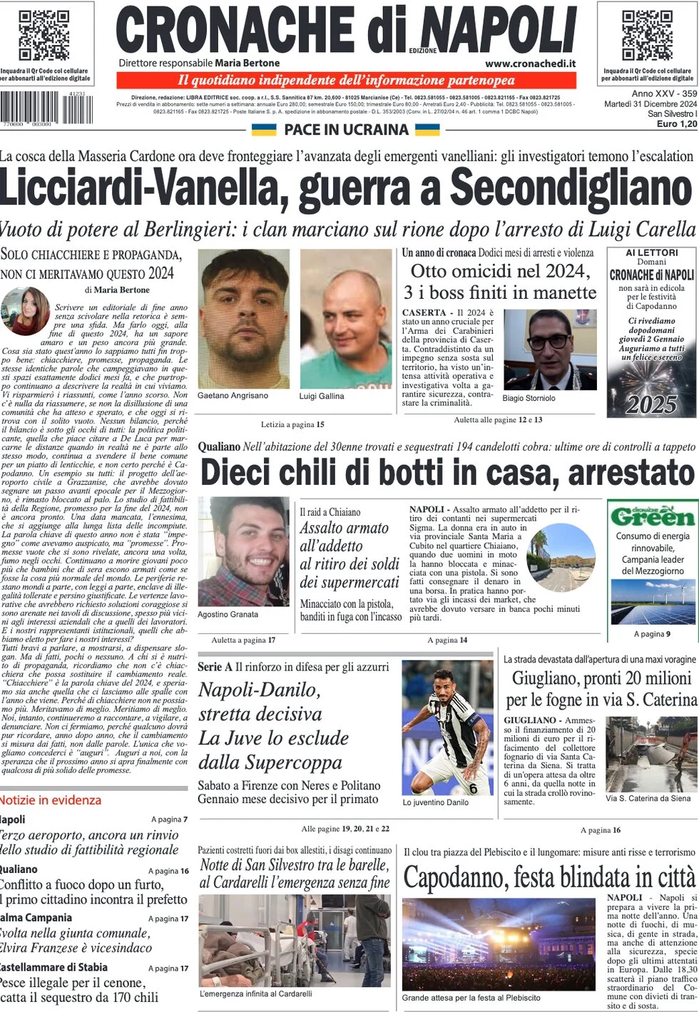 anteprima della prima pagina di cronache-di-napoli del 31/12/2024