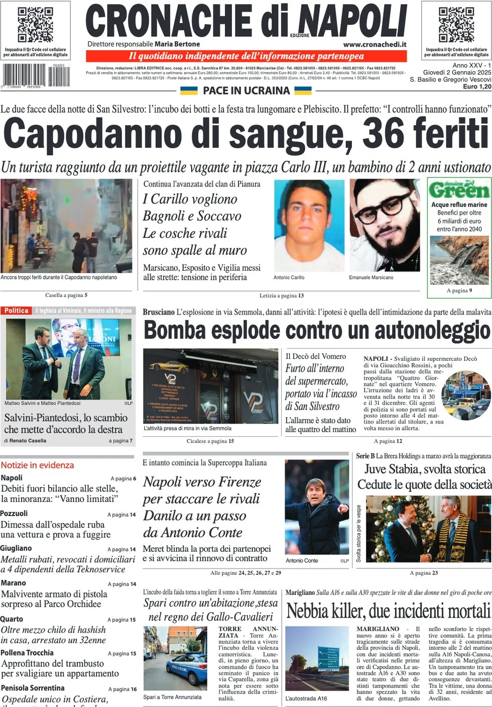 anteprima della prima pagina di cronache-di-napoli del 02/01/2025