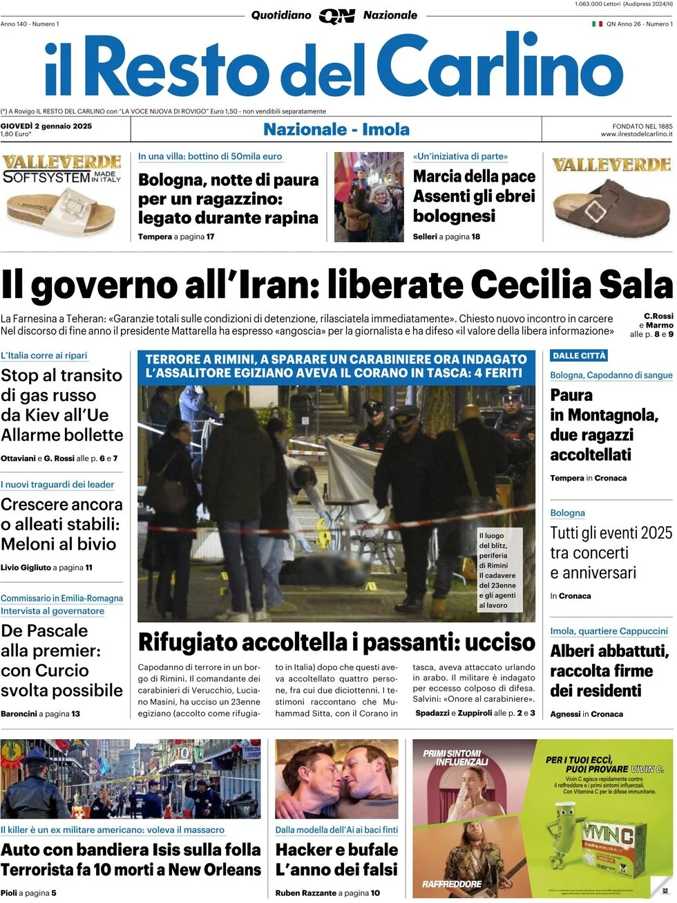 anteprima della prima pagina di il-resto-del-carlino del 02/01/2025