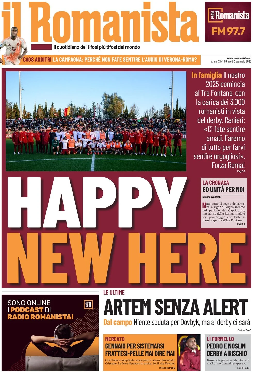 anteprima della prima pagina di il-romanista del 02/01/2025