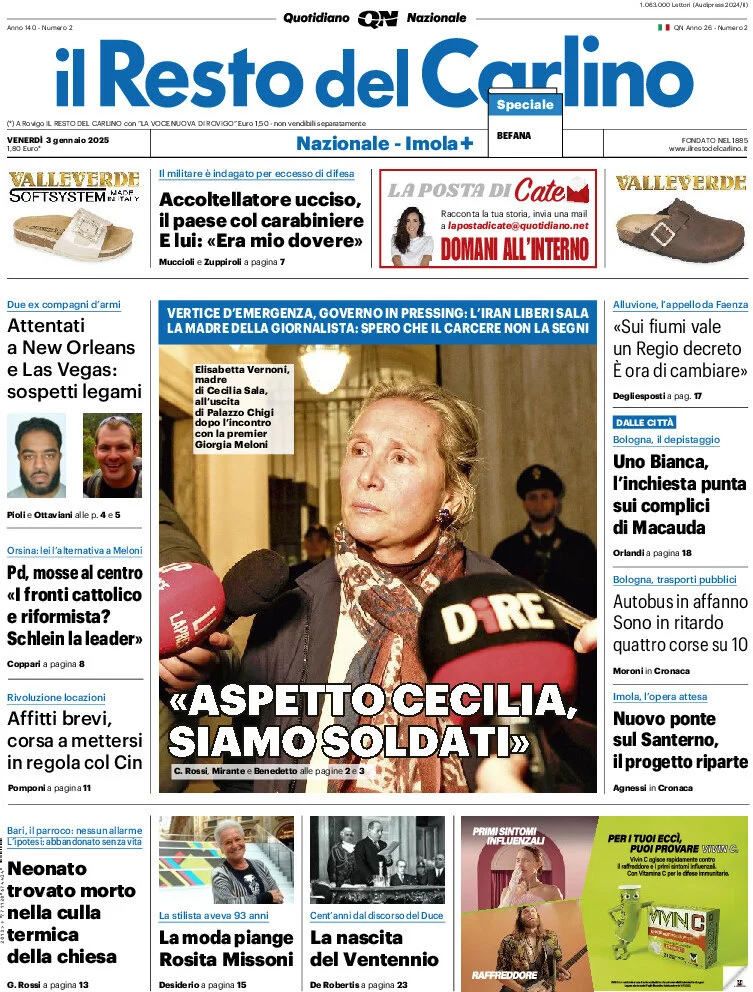 anteprima della prima pagina di il-resto-del-carlino del 03/01/2025