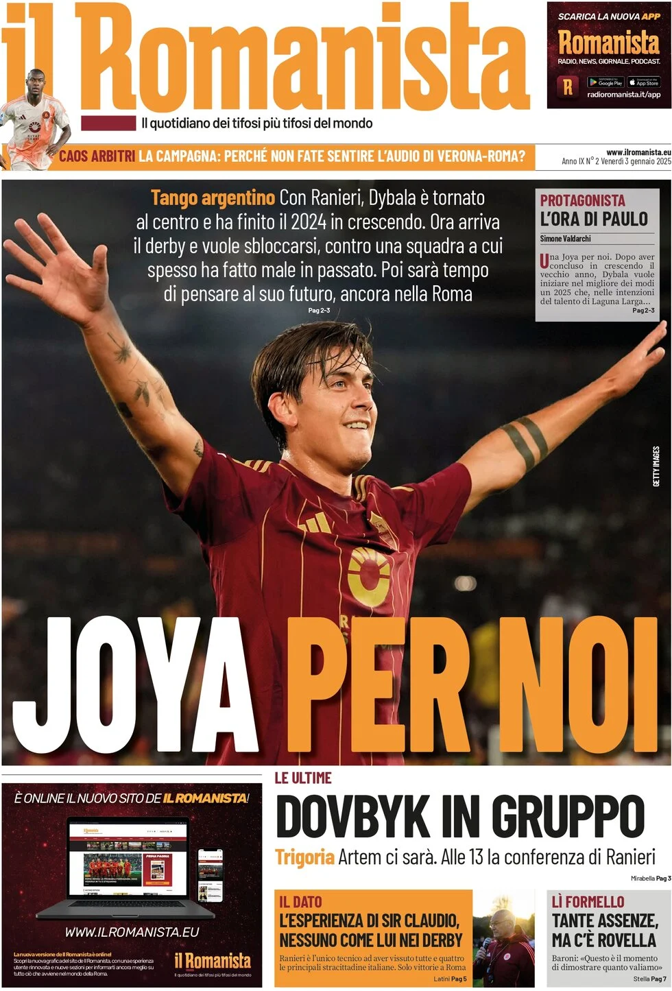 anteprima della prima pagina di il-romanista del 03/01/2025