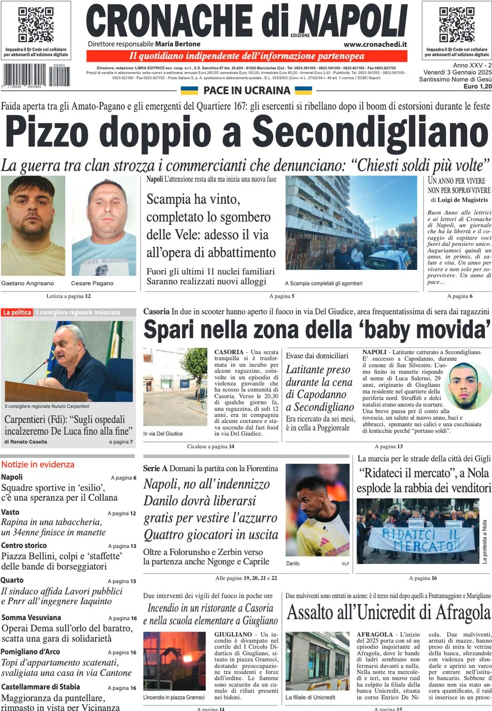 anteprima della prima pagina di cronache-di-napoli del 03/01/2025