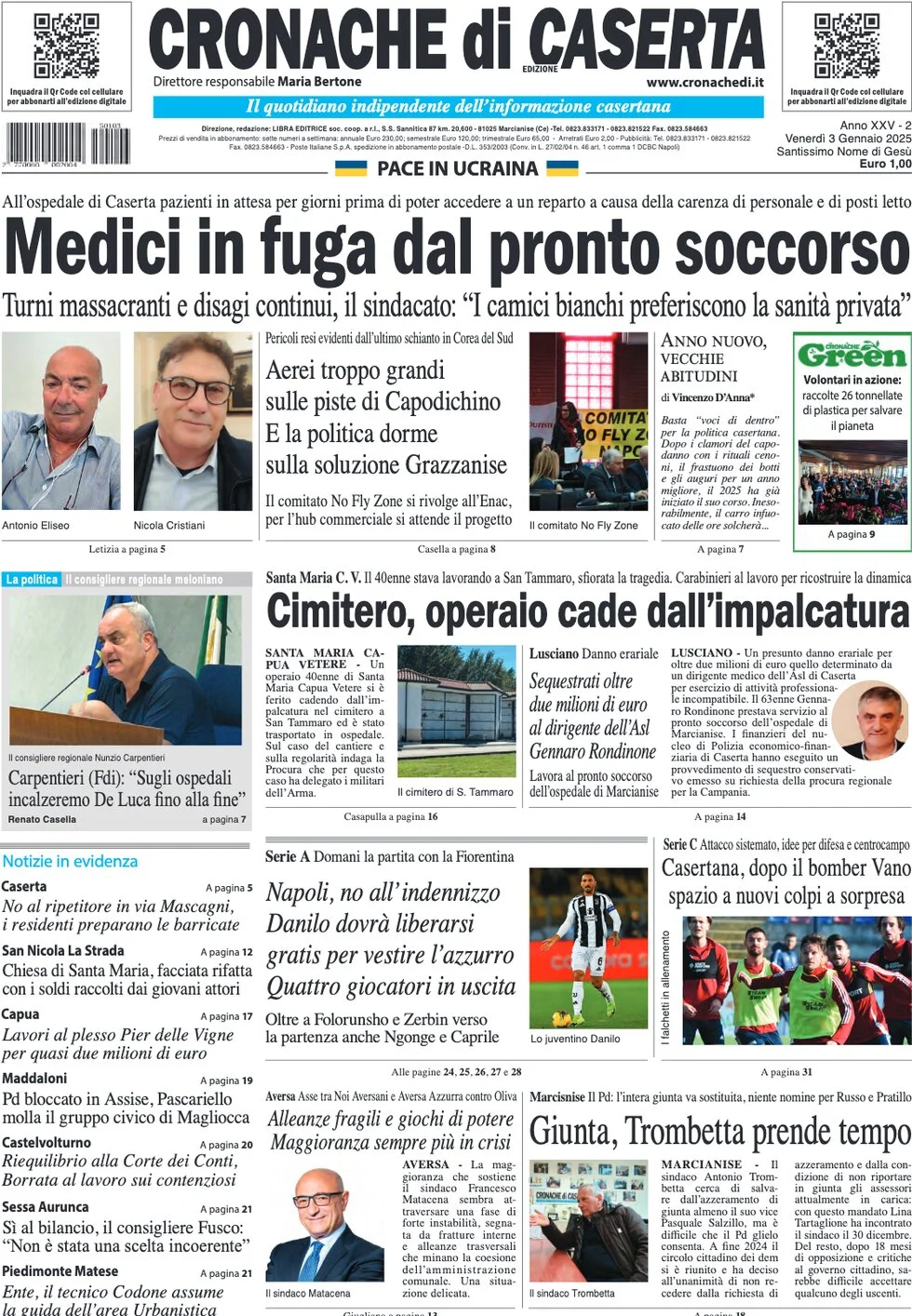 anteprima della prima pagina di cronache-di-caserta del 03/01/2025