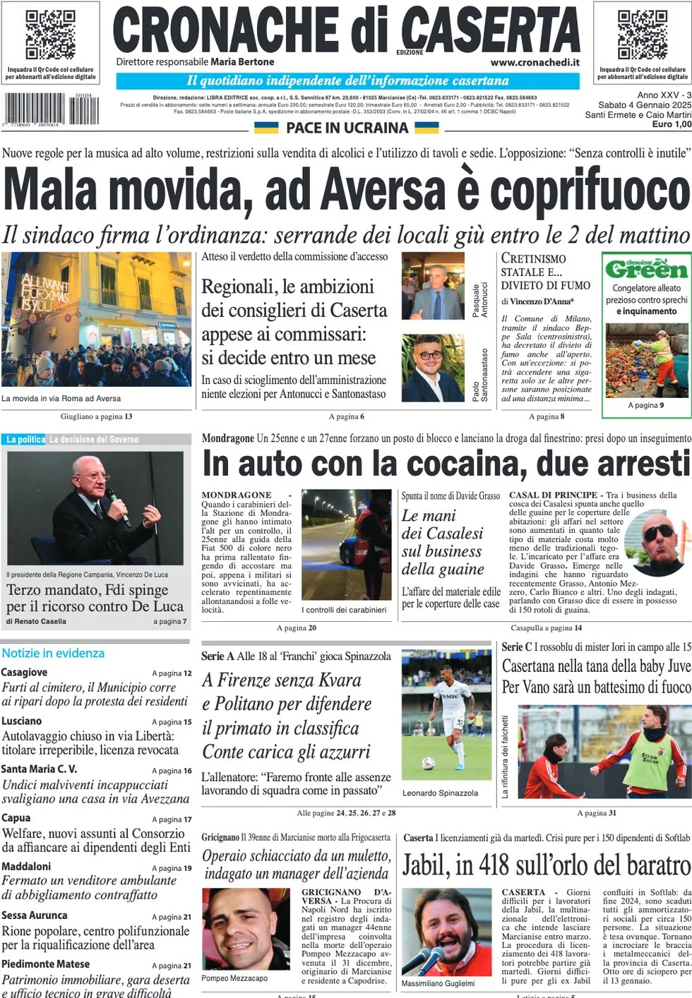 anteprima della prima pagina di cronache-di-caserta del 04/01/2025