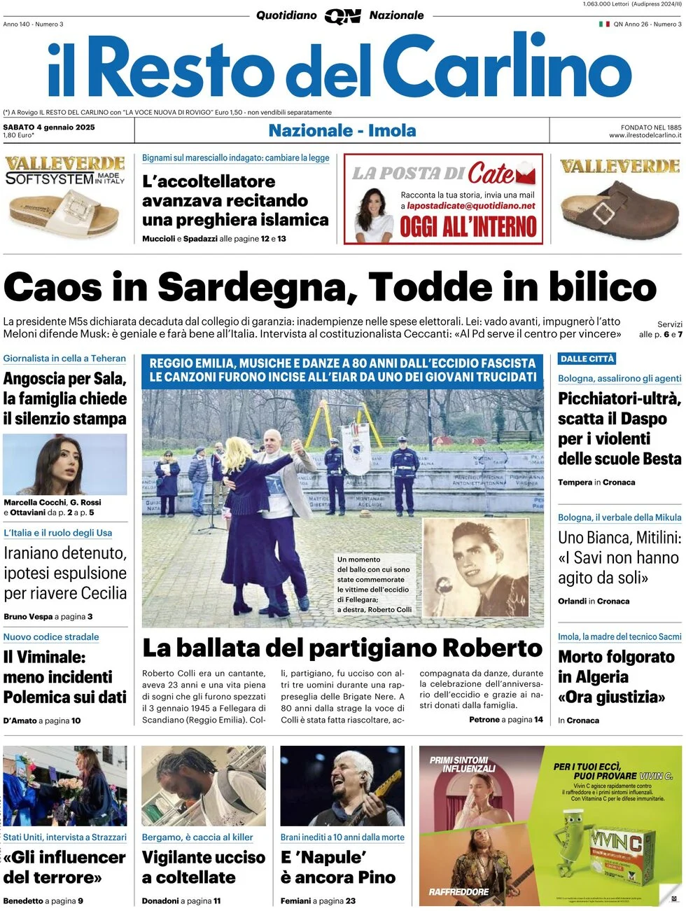 anteprima della prima pagina di il-resto-del-carlino del 04/01/2025
