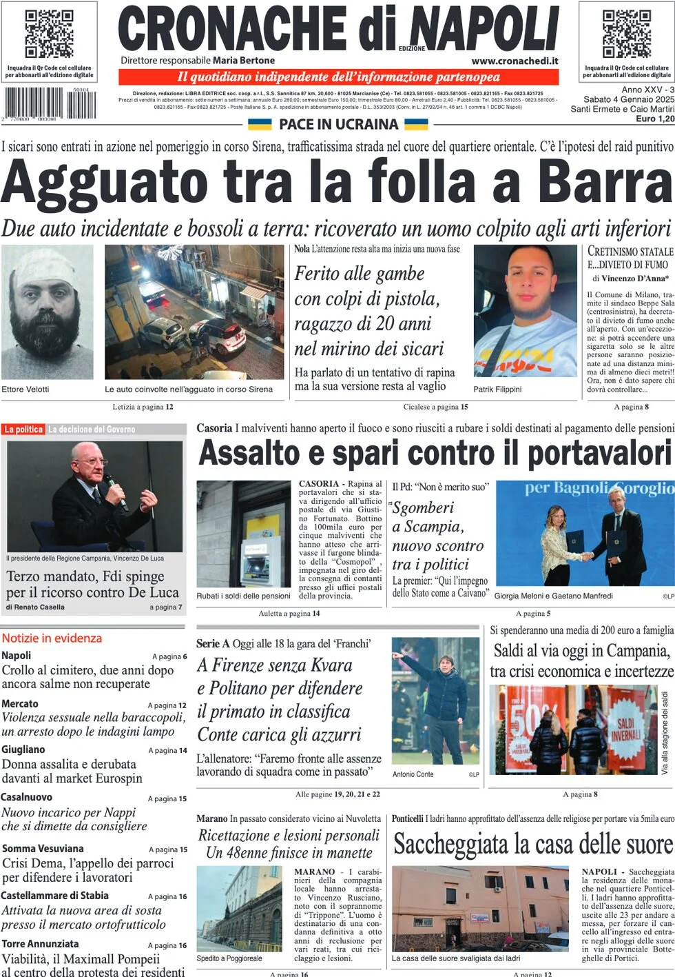 anteprima della prima pagina di cronache-di-napoli del 04/01/2025