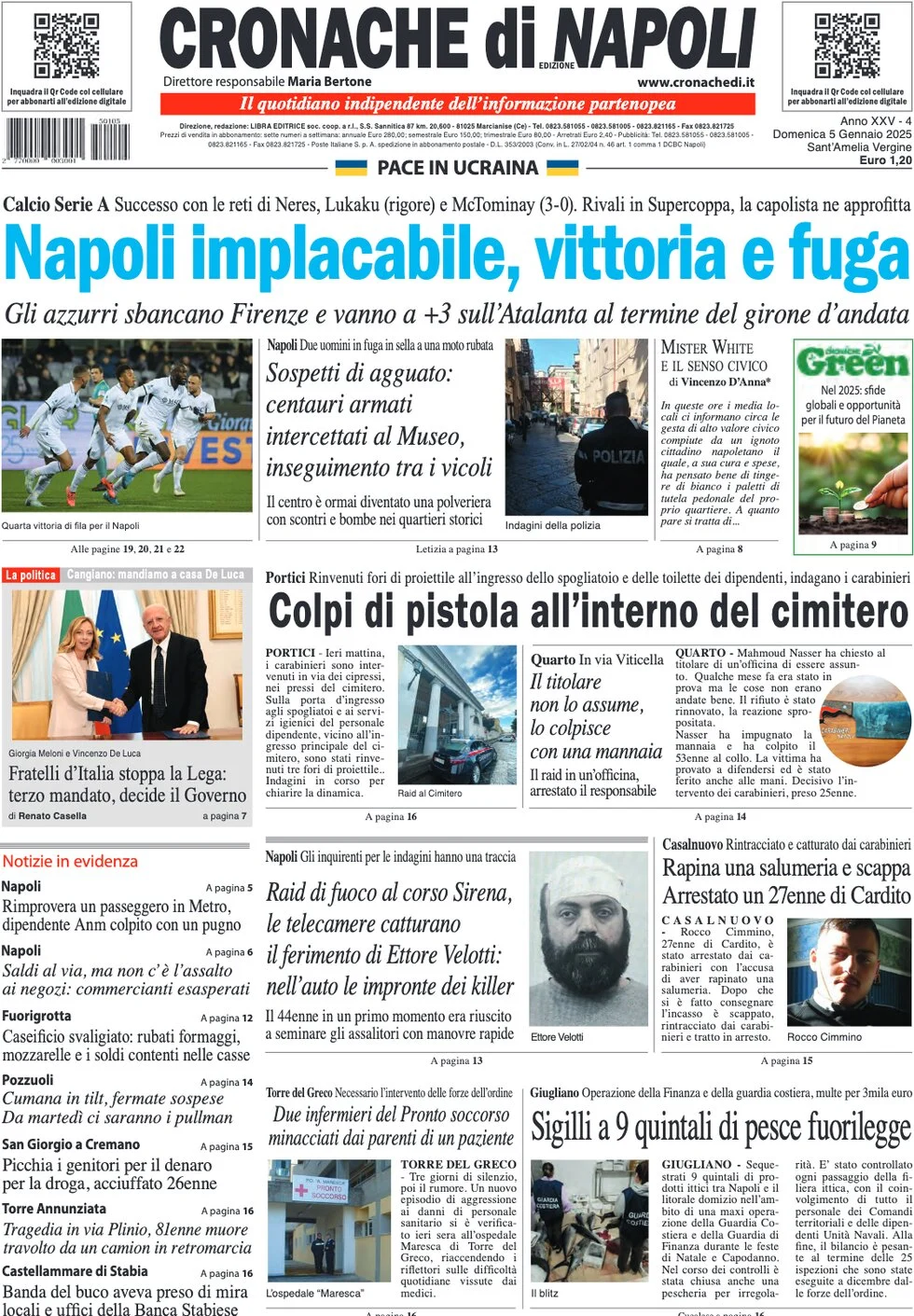 anteprima della prima pagina di cronache-di-napoli del 05/01/2025