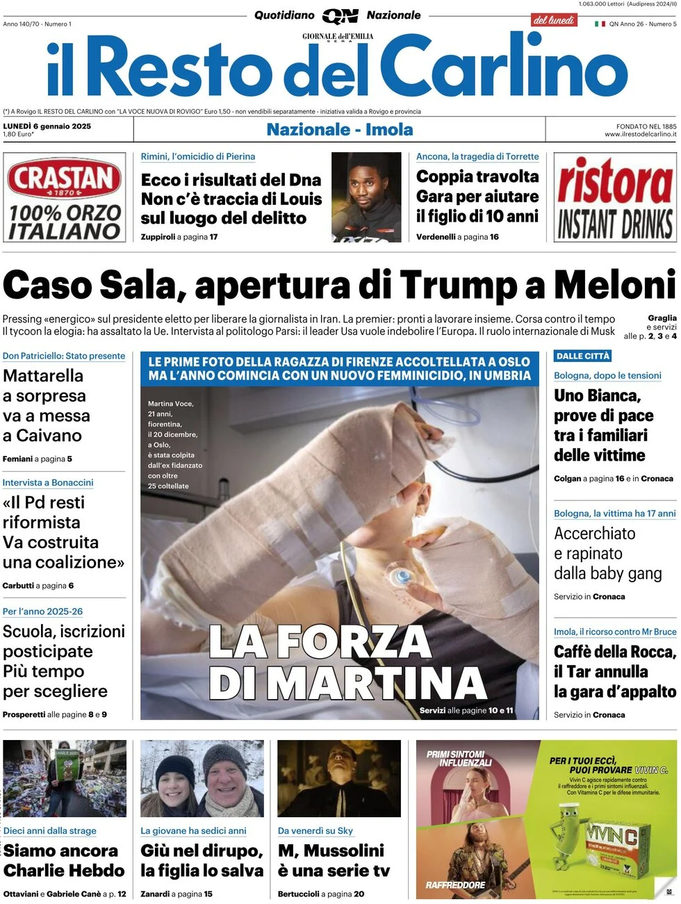 anteprima della prima pagina di il-resto-del-carlino del 06/01/2025