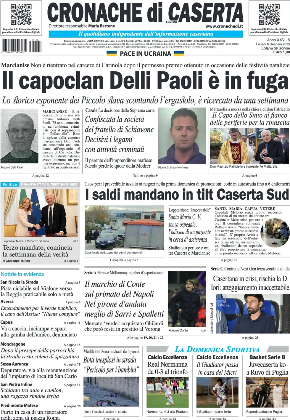 anteprima della prima pagina di cronache-di-caserta del 06/01/2025