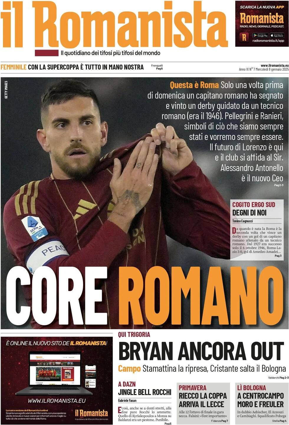 anteprima della prima pagina di il-romanista del 08/01/2025