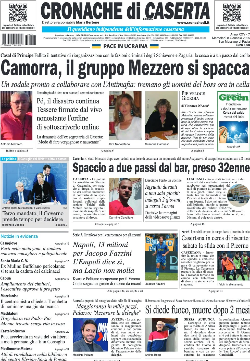 anteprima della prima pagina di cronache-di-caserta del 08/01/2025