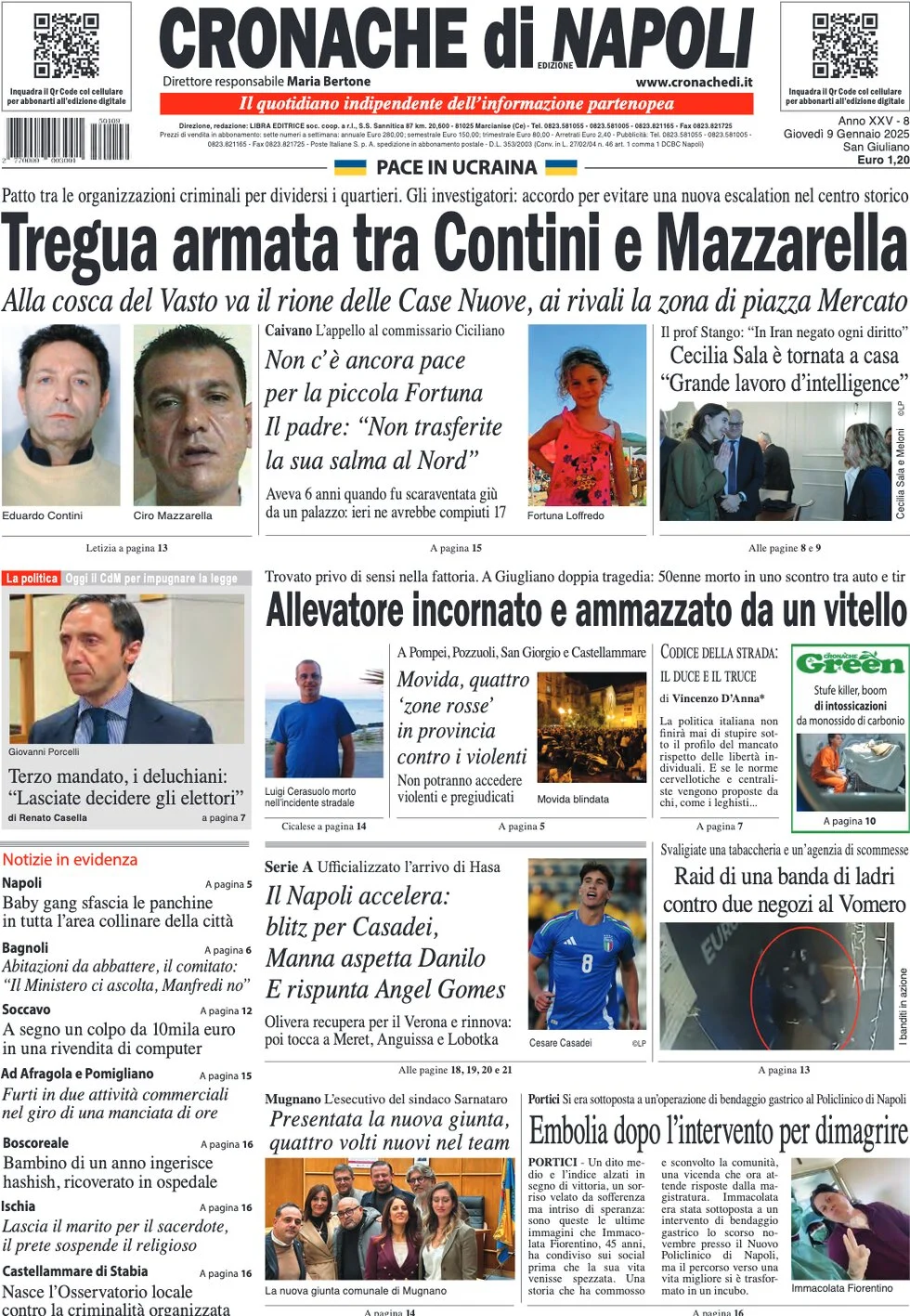 anteprima della prima pagina di cronache-di-napoli del 09/01/2025