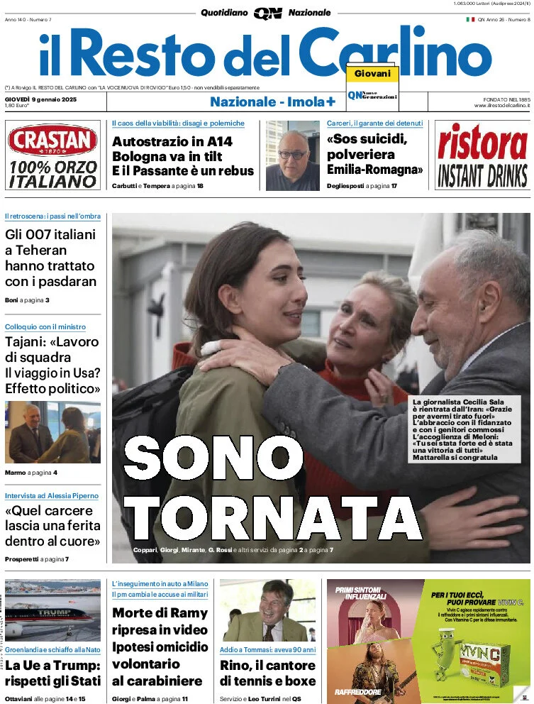 anteprima della prima pagina di il-resto-del-carlino del 09/01/2025