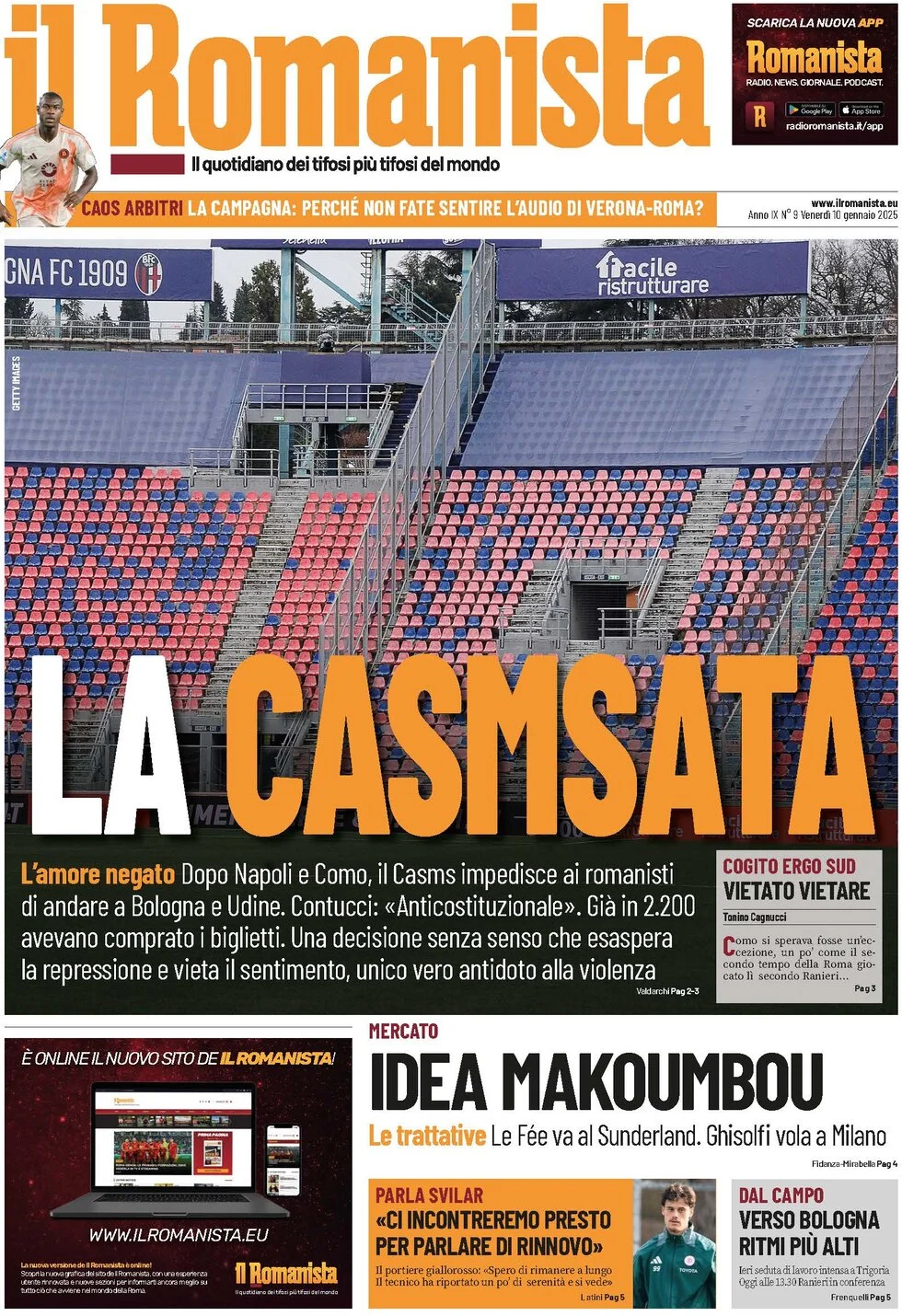 anteprima della prima pagina di il-romanista del 10/01/2025