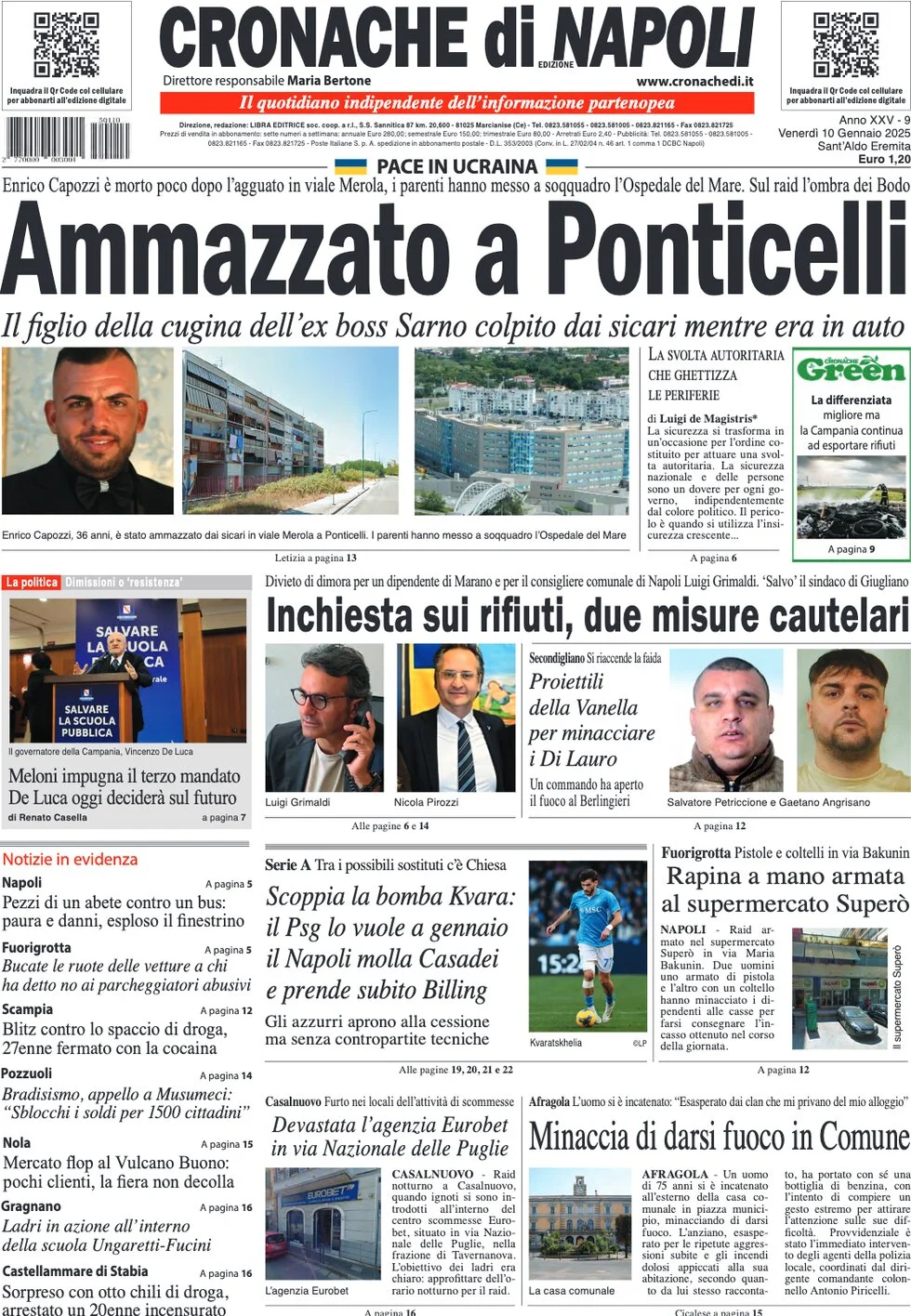 anteprima della prima pagina di cronache-di-napoli del 10/01/2025