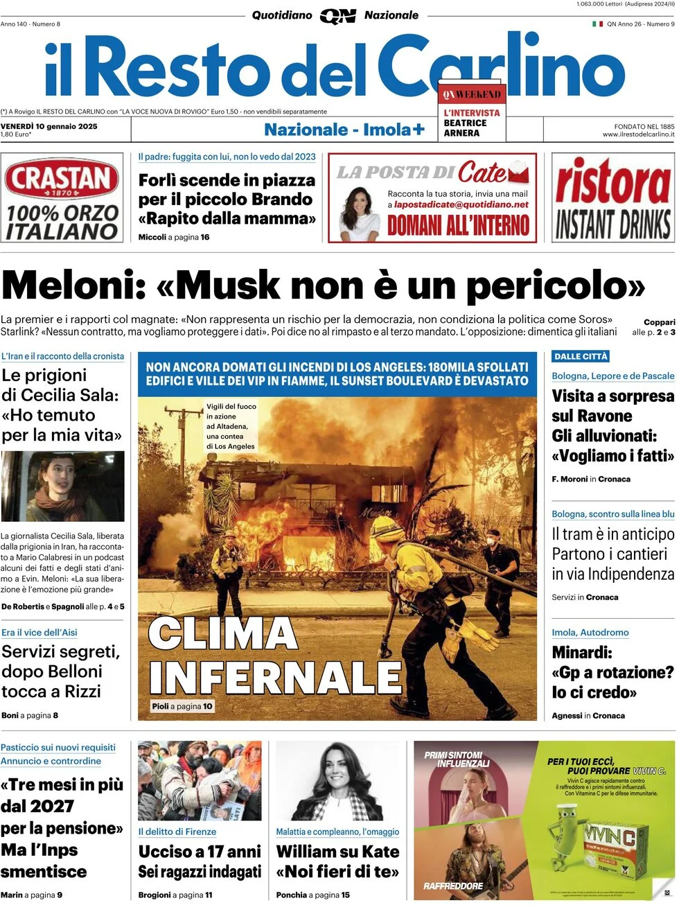 anteprima della prima pagina di il-resto-del-carlino del 10/01/2025