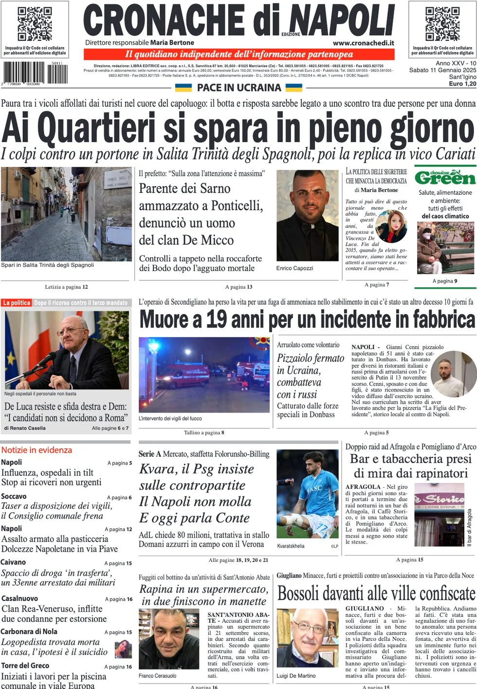 anteprima della prima pagina di cronache-di-napoli del 11/01/2025