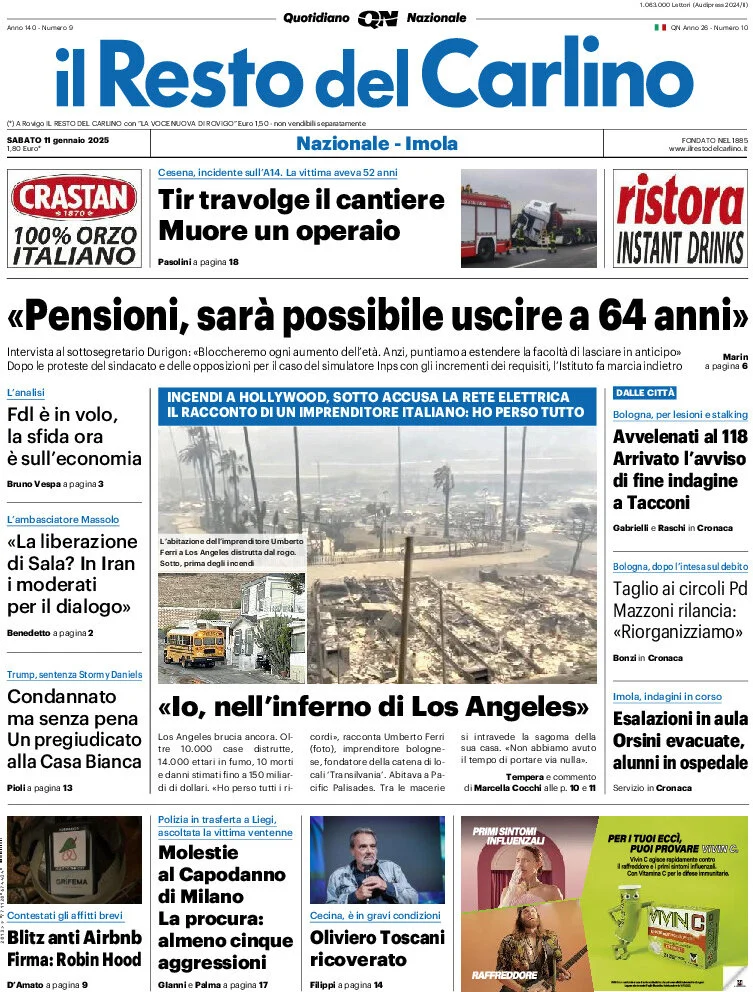 anteprima della prima pagina di il-resto-del-carlino del 11/01/2025