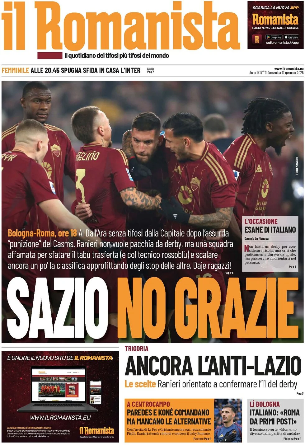 anteprima della prima pagina di il-romanista del 12/01/2025