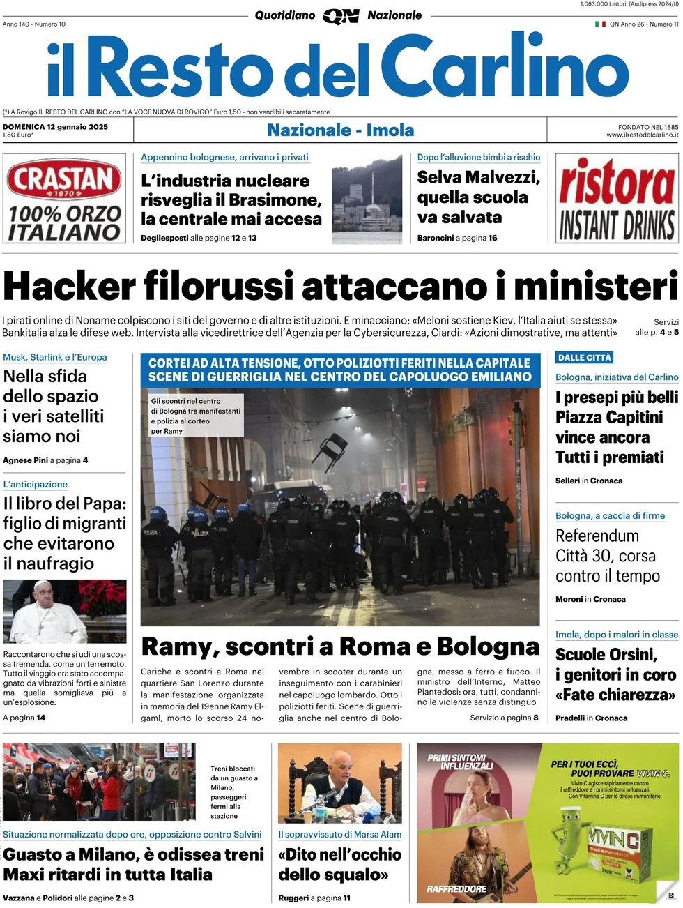 anteprima della prima pagina di il-resto-del-carlino del 12/01/2025
