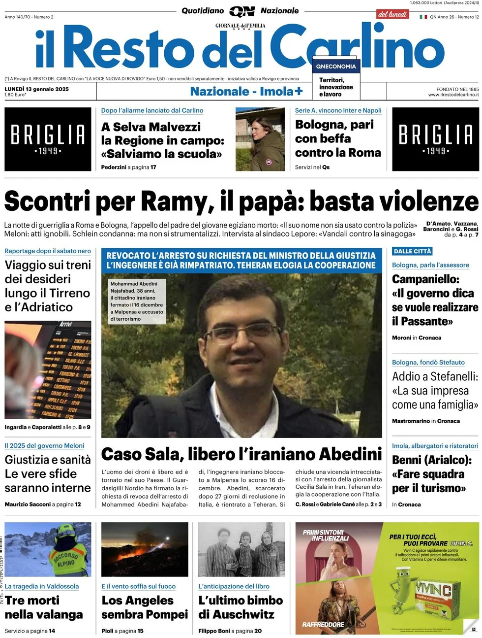 anteprima della prima pagina di il-resto-del-carlino del 13/01/2025